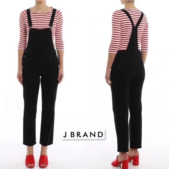 J BRAND JULES OVERALLS JEAN DUNGAREES BLACK BOYFRIEND STRAIGHT LEG RETRO DENIM M - Picture 2 of 16